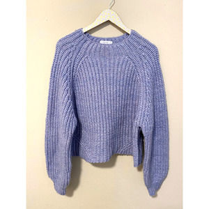 Oak + Fort Chunky Knit Mock-Neck Puff-Sleeve Sweater Lilac Large